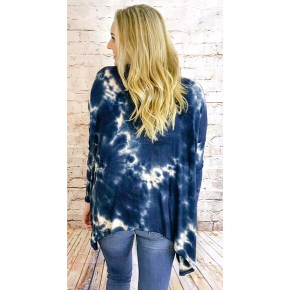 NWT Blue Tie Dye Open Front Draped Jersey Cardigan| Ethereal Grunge Boho Coastal - Picture 7 of 13